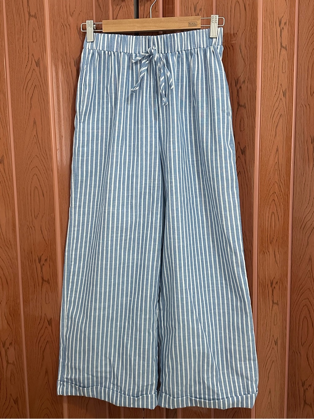 SHEIN Blue White Striped Wide Leg Pants XS Elastic Waist Drawstring